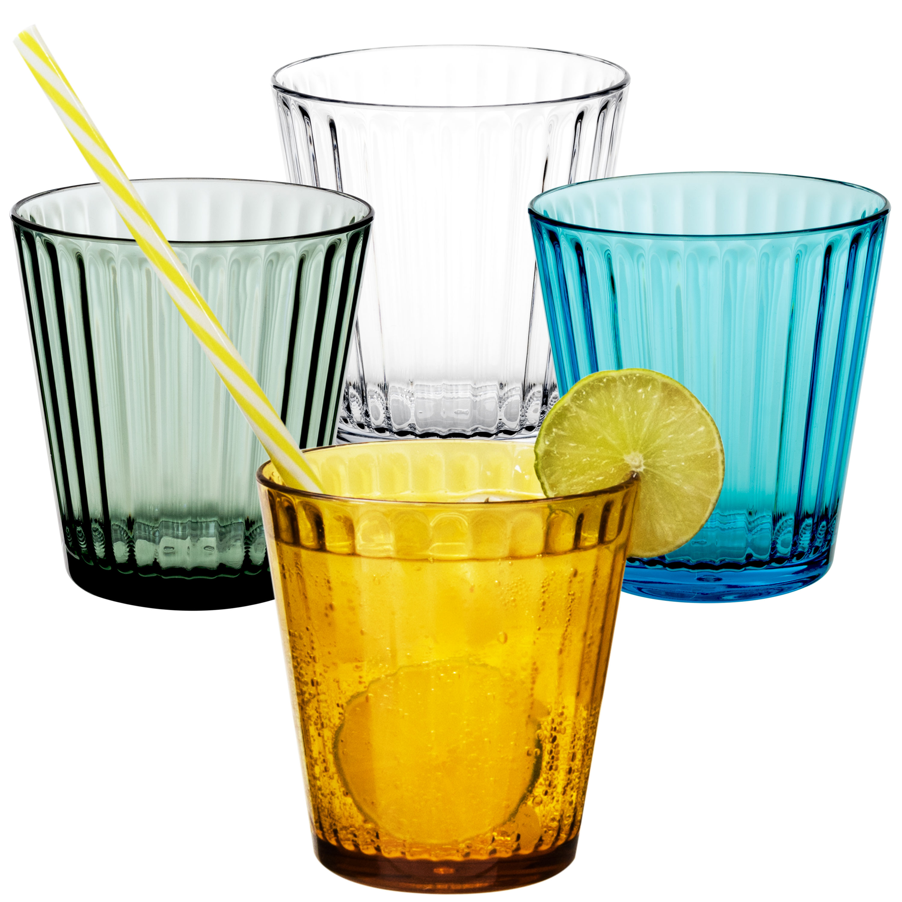 4x Camping Glas 360ml bunt Wasserglas Gläser Set Acryl Party Trinkglas stapelbar