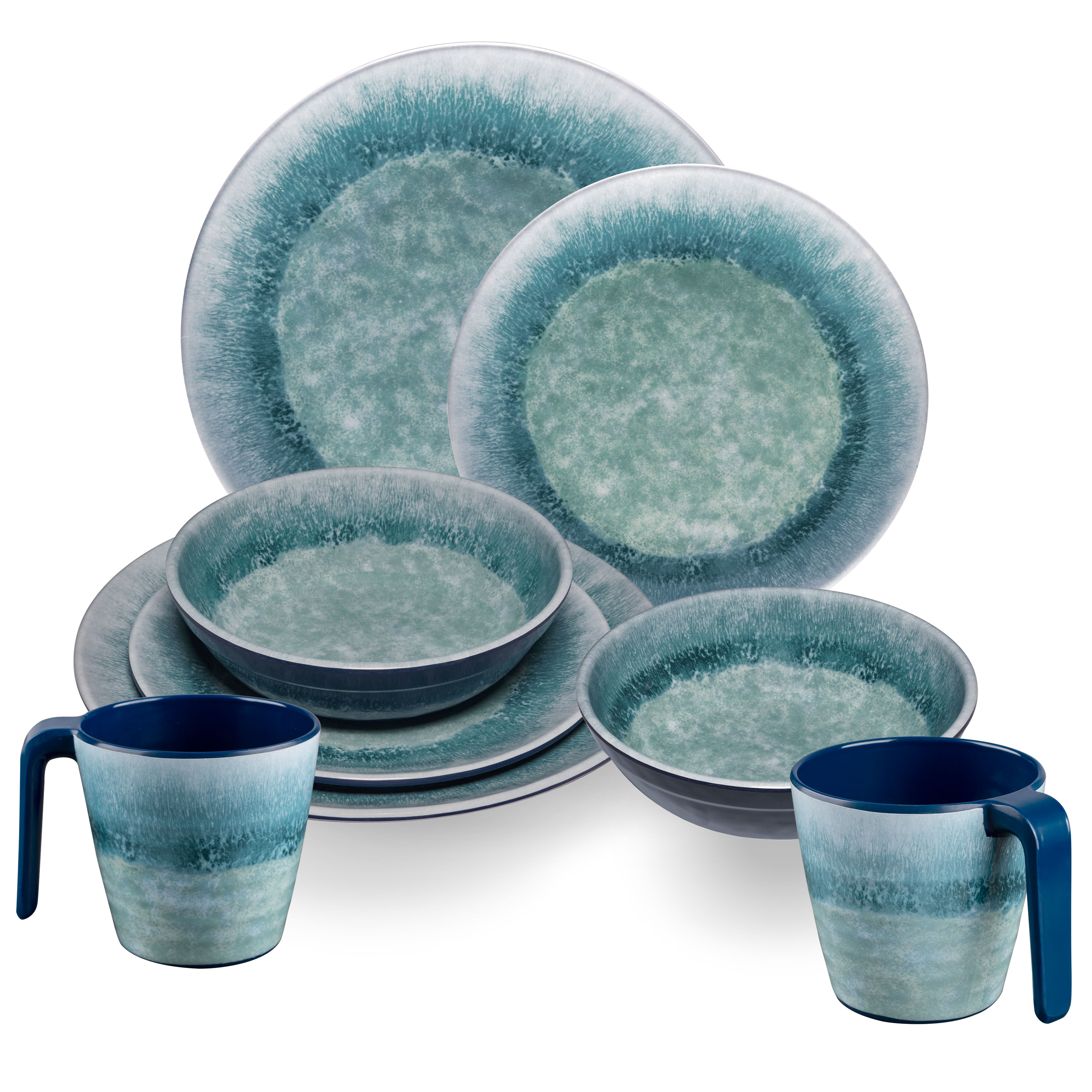 Melamin Geschirr Set Türkis Blau Steingut-Optik Campinggeschirr Outdoor Camping - Bild 10 von 17
