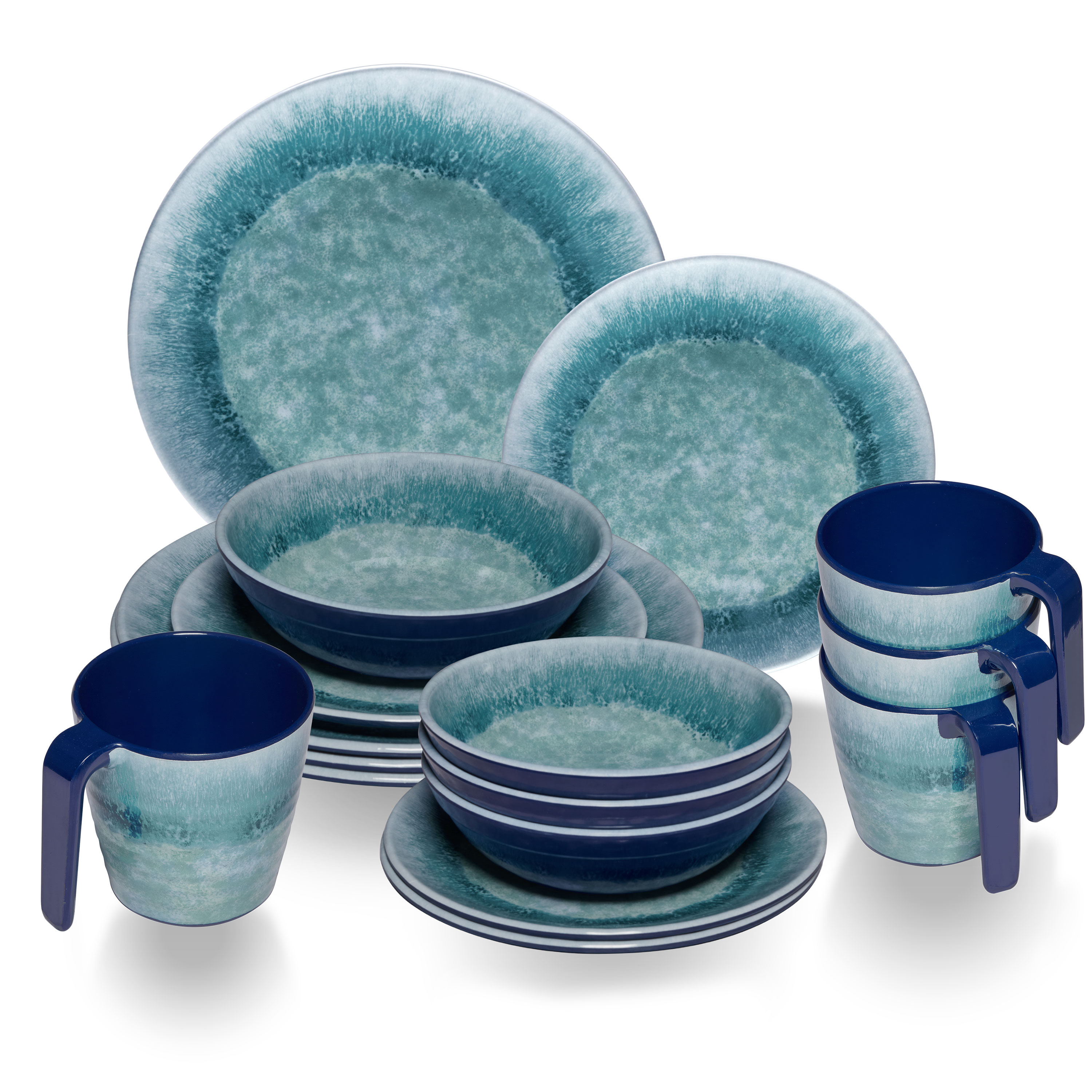 Melamin Geschirr Set Türkis Blau Steingut-Optik Campinggeschirr Outdoor Camping - Bild 11 von 17