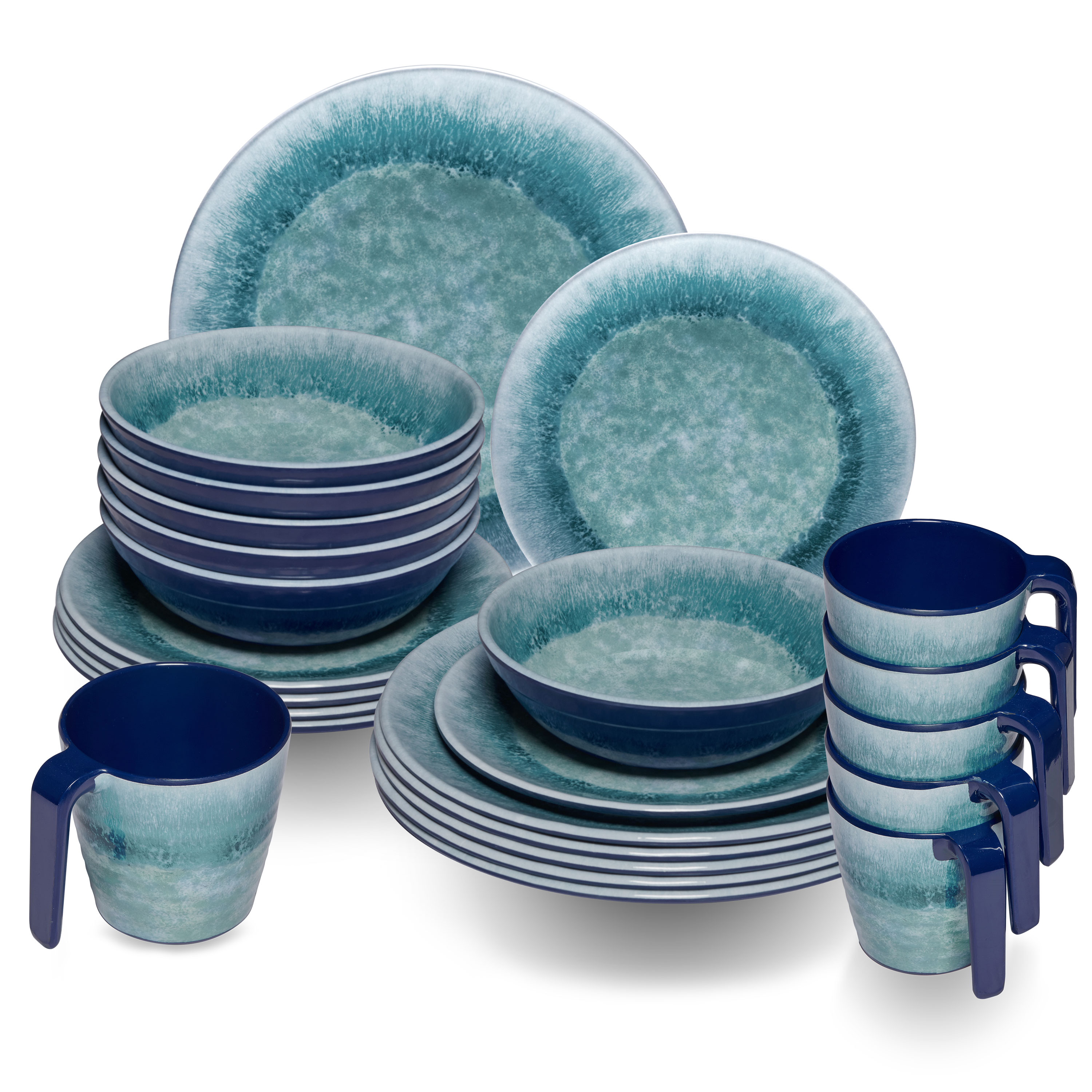 Melamin Geschirr Set Türkis Blau Steingut-Optik Campinggeschirr Outdoor Camping - Bild 12 von 17
